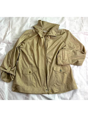 Laura Ashley Jungle Metallic Gold Zip-Up Jacket Leopard Print Size L